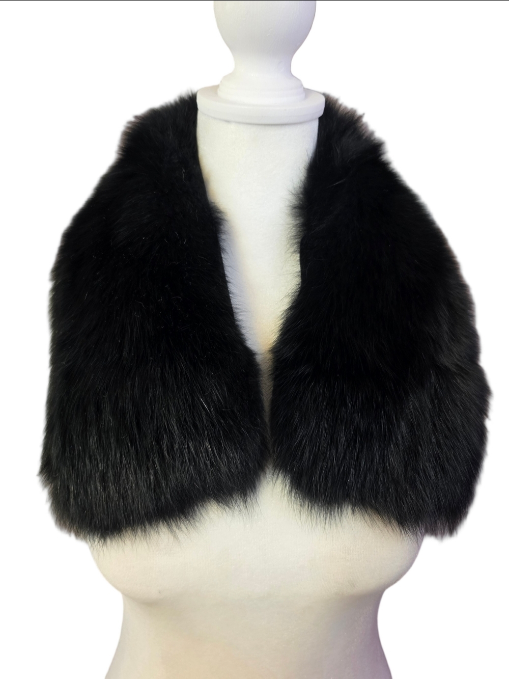 Goudis Furs Black Fox Fur Collar Scarf Winter Stole Satin Lining